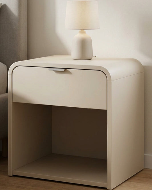 Grwnk Archline Rounded Nightstand 1 Drawer Open Shelf 23 in Sand - Lifestyle view