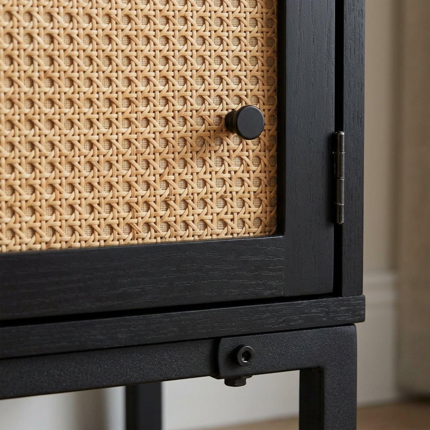Grwnk Caneweave Bedside Cabinet 1 Door 26 in Natural Black - Detail view