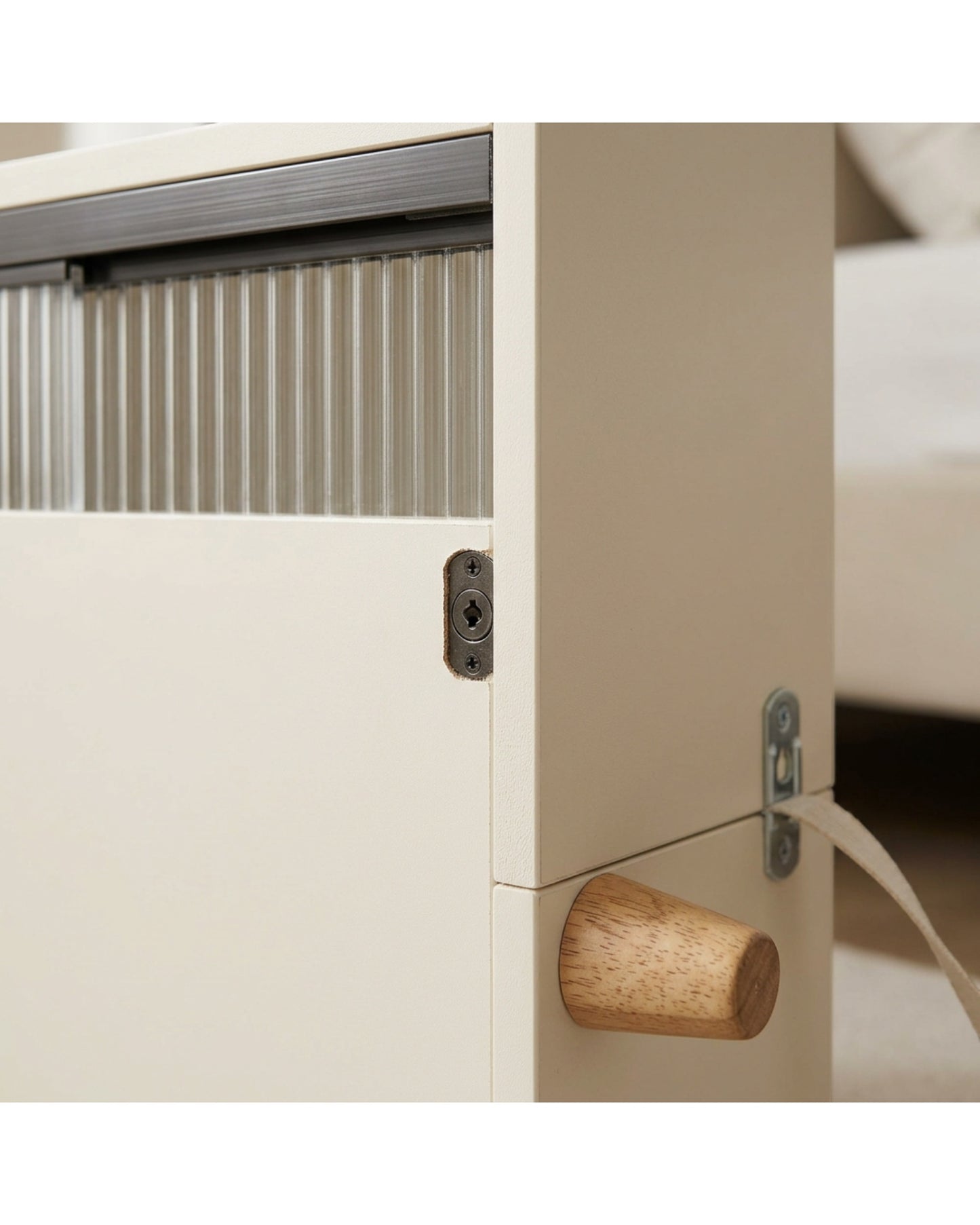 Grwnk Ribbed Acrylic Sliding Door Bedside Cabinet Ivory - Detail view