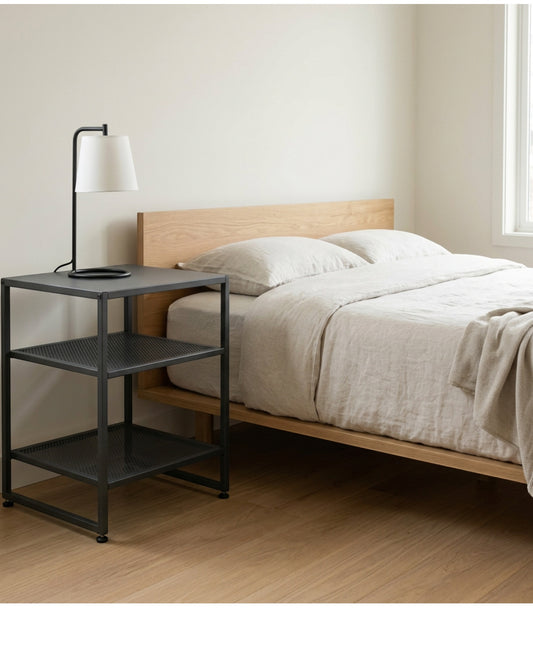 Grwnk Slateframe Steel Nightstand 2 Mesh Shelves 24 in Charcoal - Lifestyle view