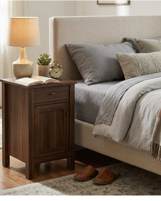 Grwnk Walnut Narrow Bedside Cabinet 1 Door 25 in