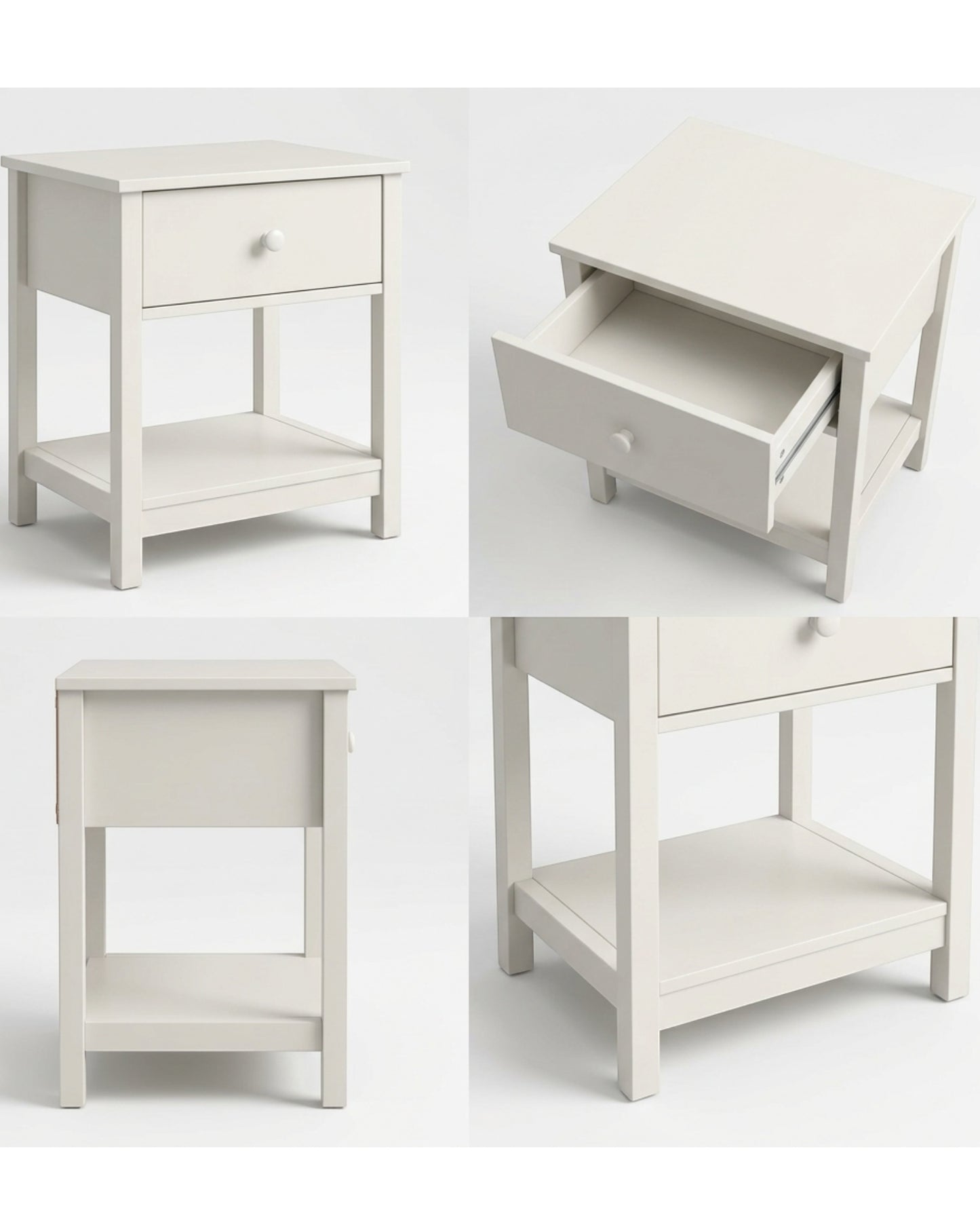 Grwnk White Bedside Table Open Shelf 22 in