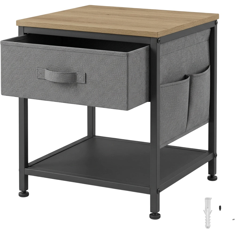 Grwnk Fabric Drawer Side Sling Bedside Table Charcoal - Product view