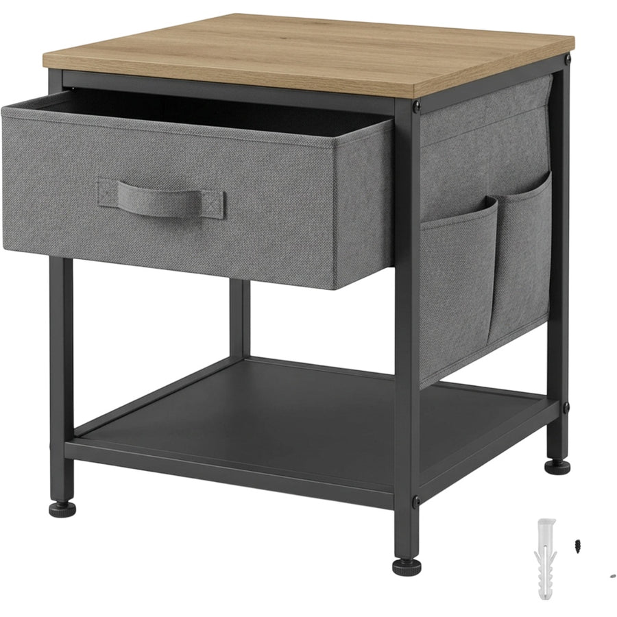 Grwnk Fabric Drawer Side Sling Bedside Table Charcoal