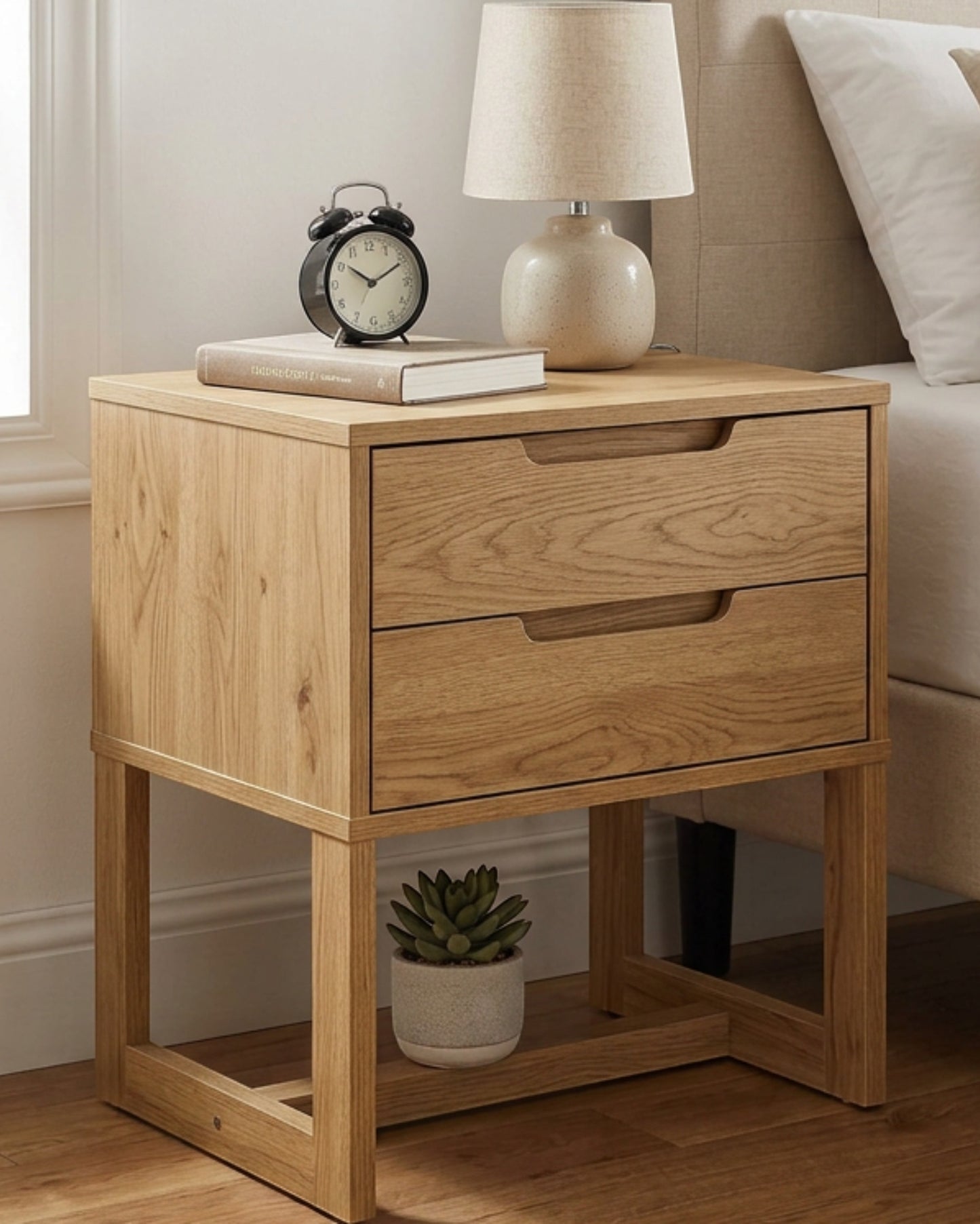 Grwnk Oak Finish Nightstand 2 Drawer 24 in