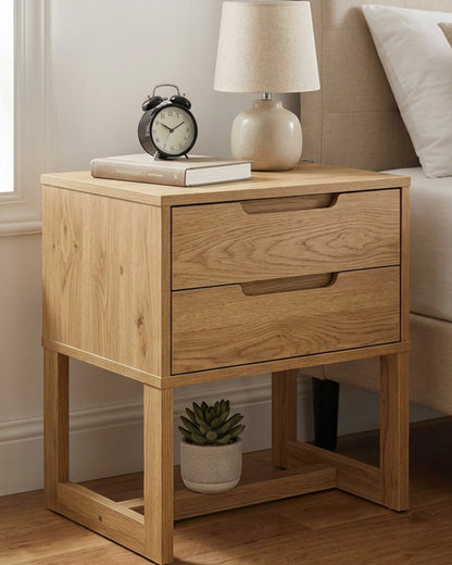 Grwnk Oak Finish Nightstand 2 Drawer 24 in