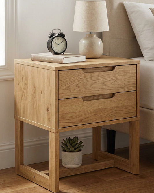 Grwnk Oak Finish Nightstand 2 Drawer 24 in