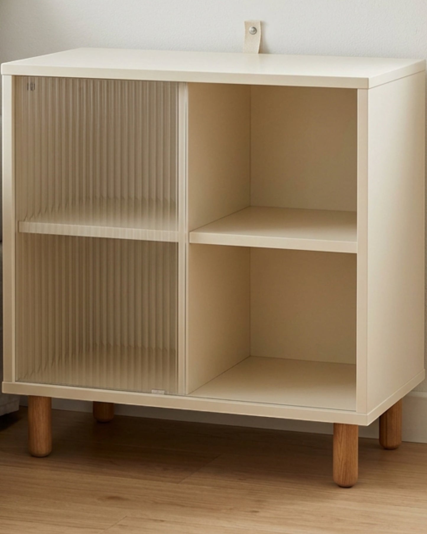 Grwnk Ribbed Acrylic Sliding Door Bedside Cabinet Ivory - Lifestyle view