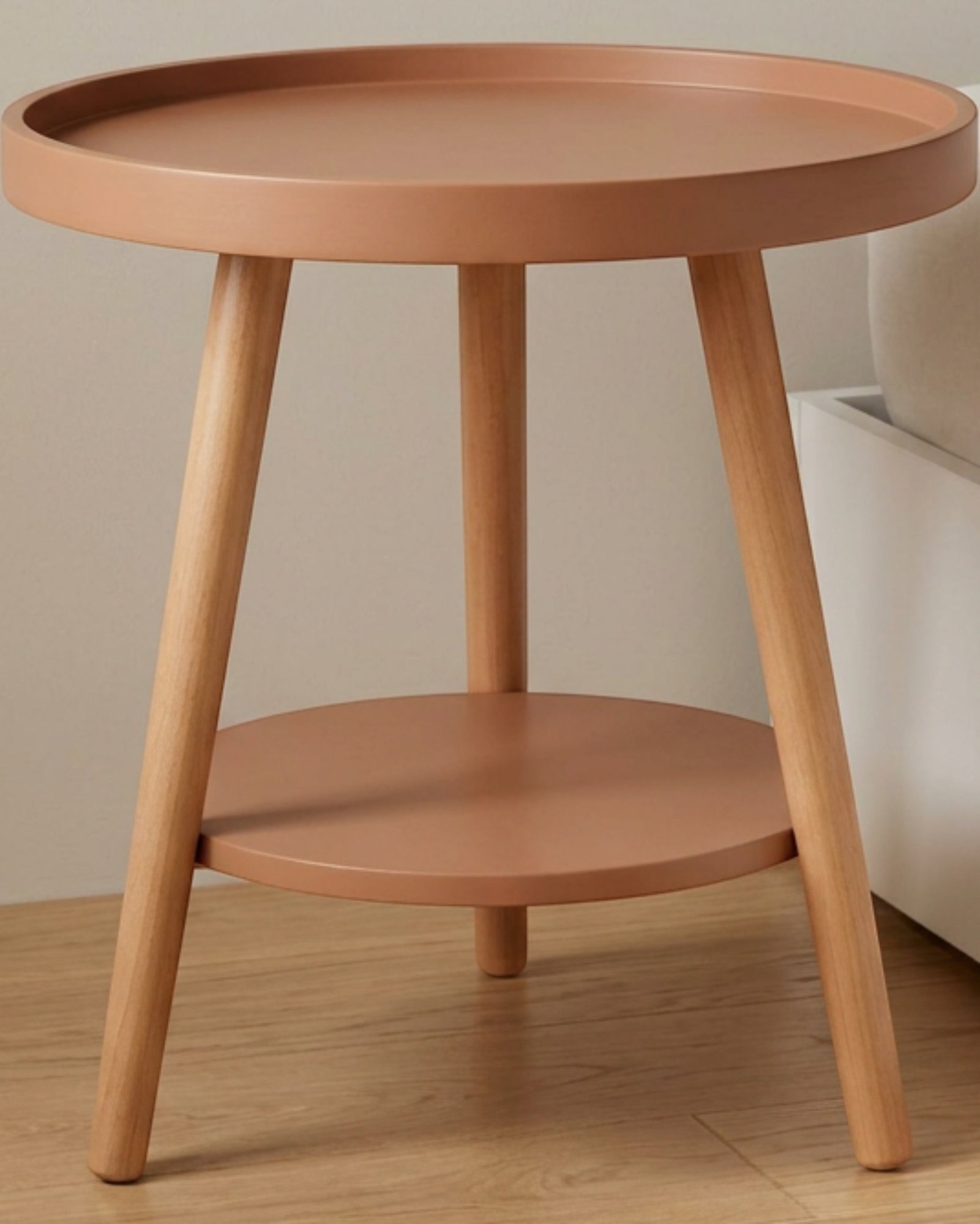 Grwnk Round Three Leg Bedside Tray Table Warm Clay - Lifestyle view