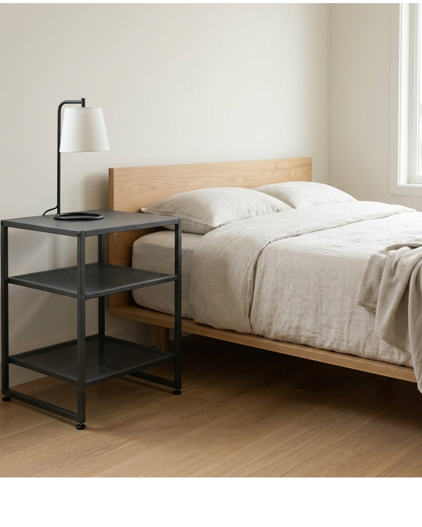 Grwnk Slateframe Steel Nightstand 2 Mesh Shelves 24 in Charcoal - Lifestyle view