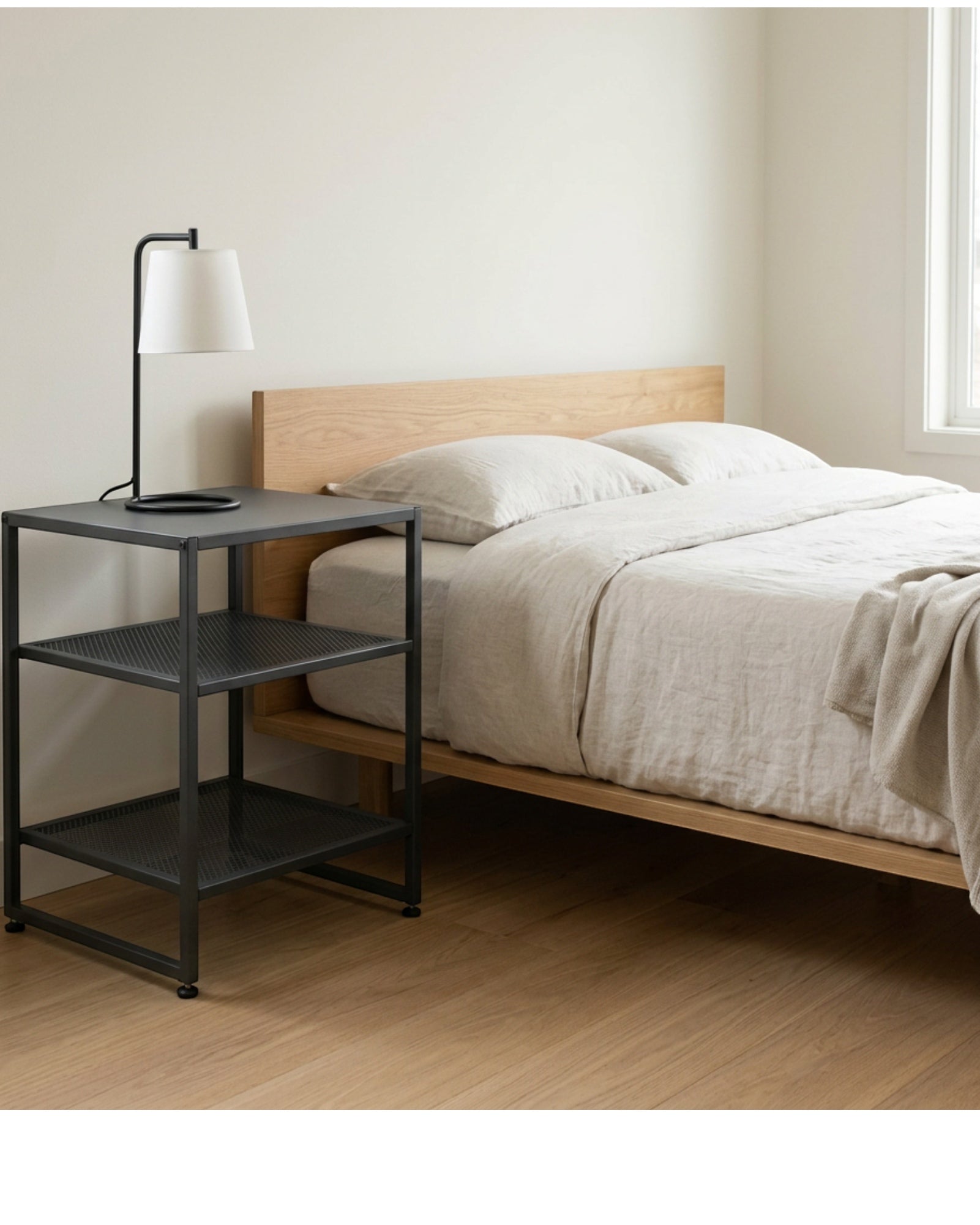 Grwnk Slateframe Steel Nightstand 2 Mesh Shelves 24 in Charcoal - Lifestyle view