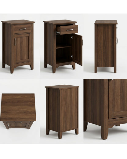 Grwnk Walnut Narrow Bedside Cabinet 1 Door 25 in